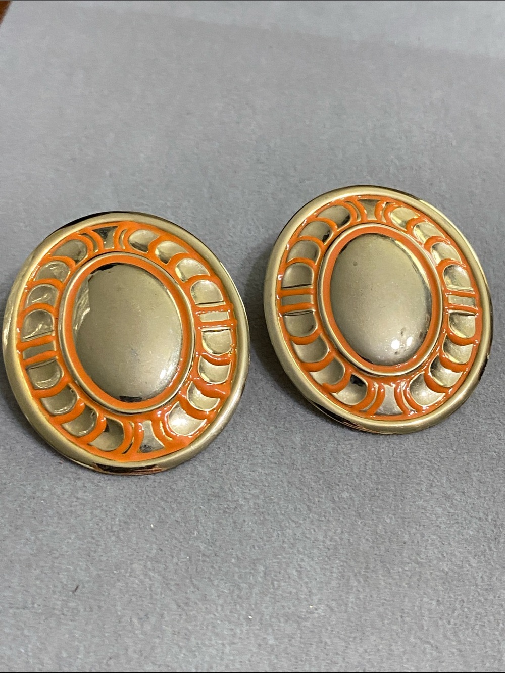 Gold and Orange Oval Statement Earrings